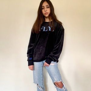 No Fear of Flying Black Velour crewneck